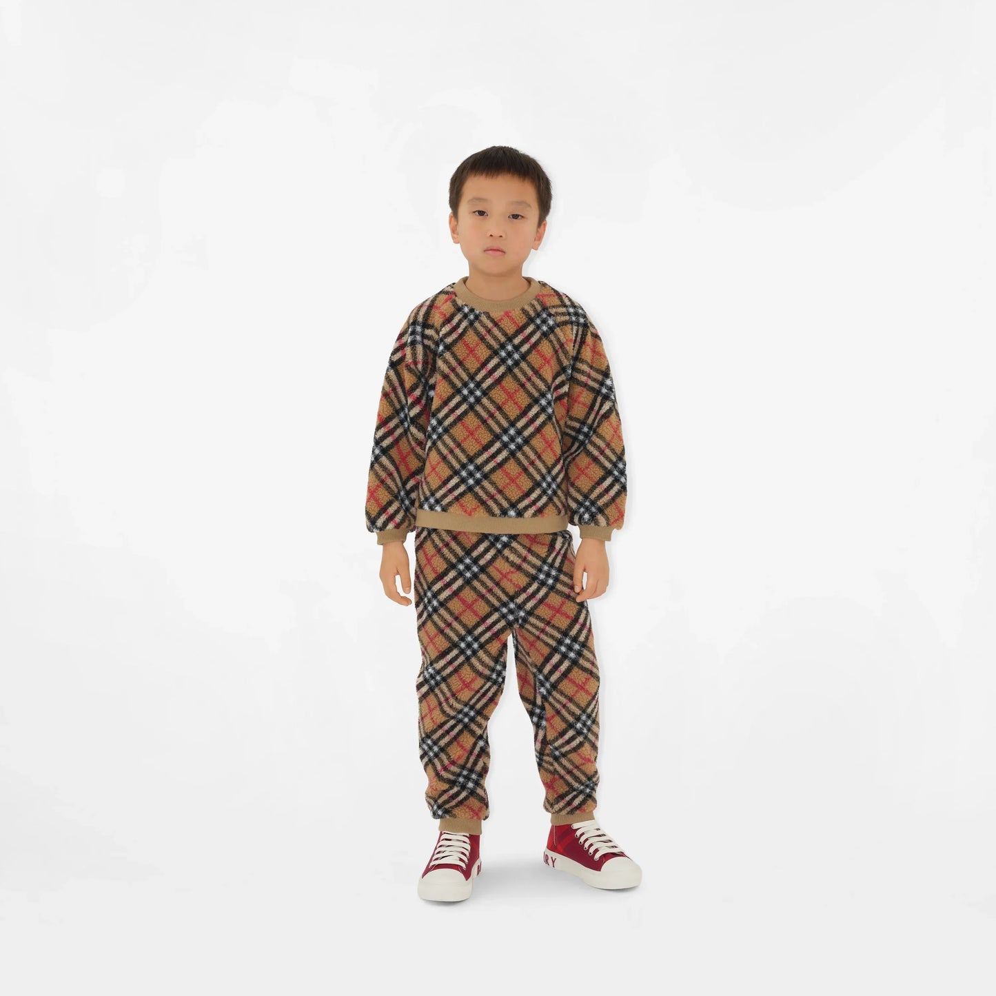 Kids Archive 米色格纹羊毛慢跑裤