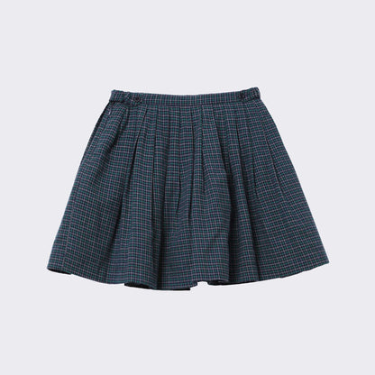 女童蓝色格子棉短裙