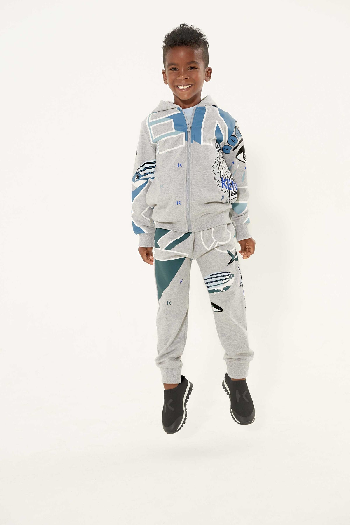 Boys Grey Logo Cotton Trousers
