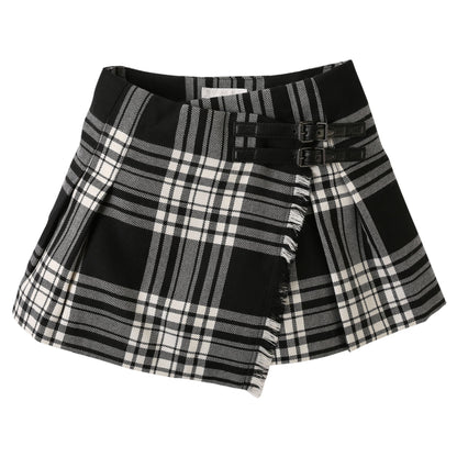 Girls Black & White Check Kilt Skirt
