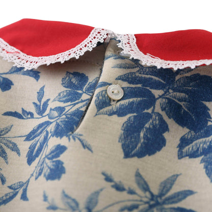 Baby Girls WhiteLace Collarr Sweatshirt With Blue Leaf Print Trims