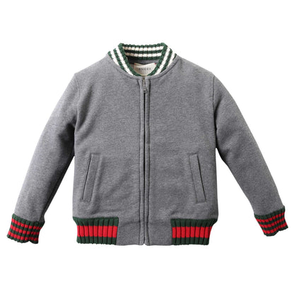 Boys Grey Ribbed Cuffs Cotton Jacket