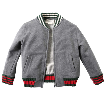 Boys Grey Ribbed Cuffs Cotton Jacket