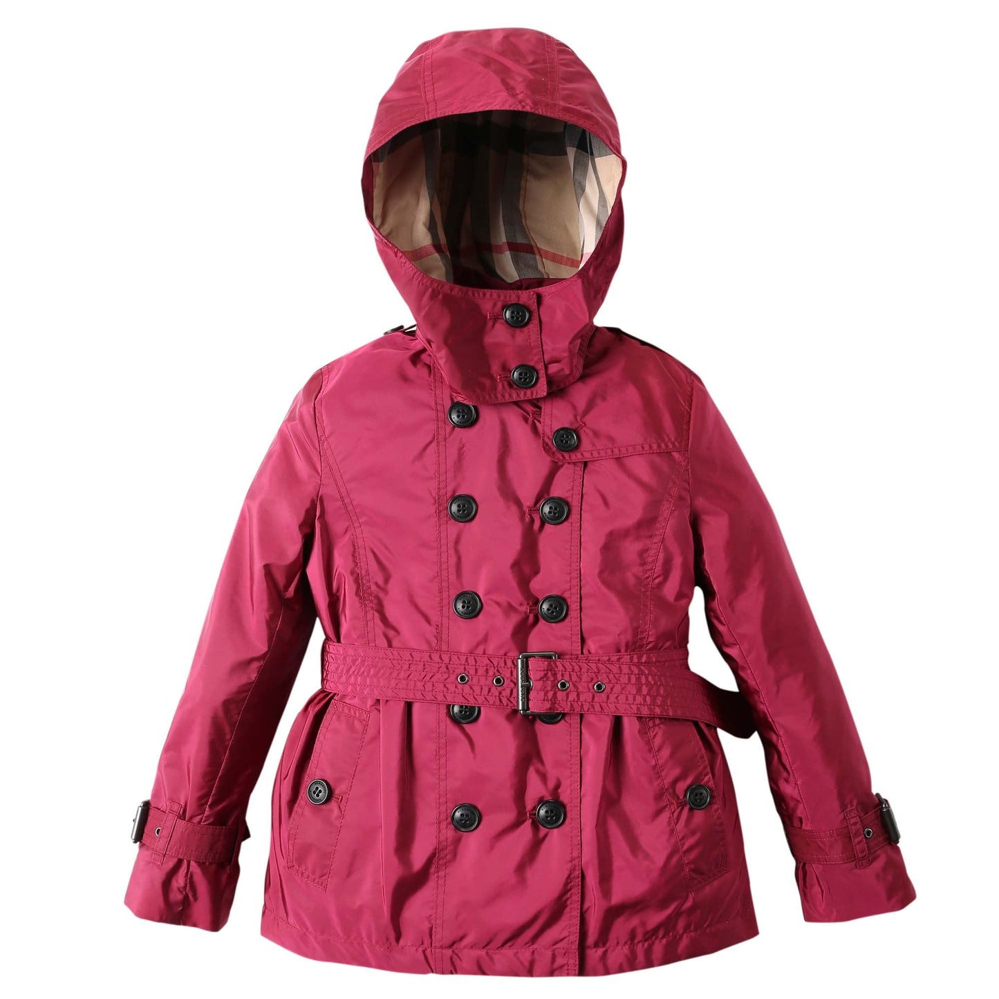 Girls Dark Plum Pink Wool Hooded Duffle Coat