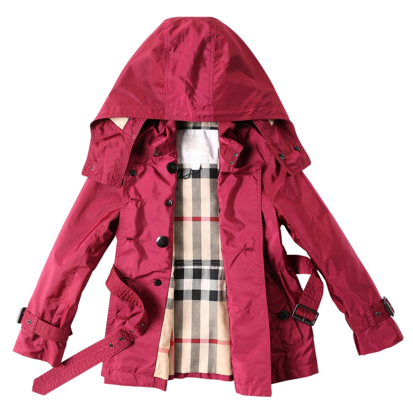 Girls Dark Plum Pink Wool Hooded Duffle Coat