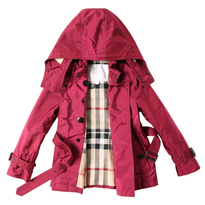 Girls Dark Plum Pink Wool Hooded Duffle Coat