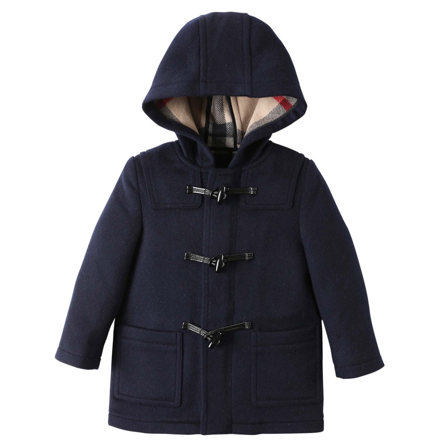 Baby Boys Black Wool Hooded Duffle Coat