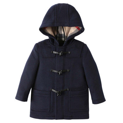 Baby Boys Black Wool Hooded Duffle Coat