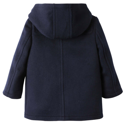 Baby Boys Black Wool Hooded Duffle Coat