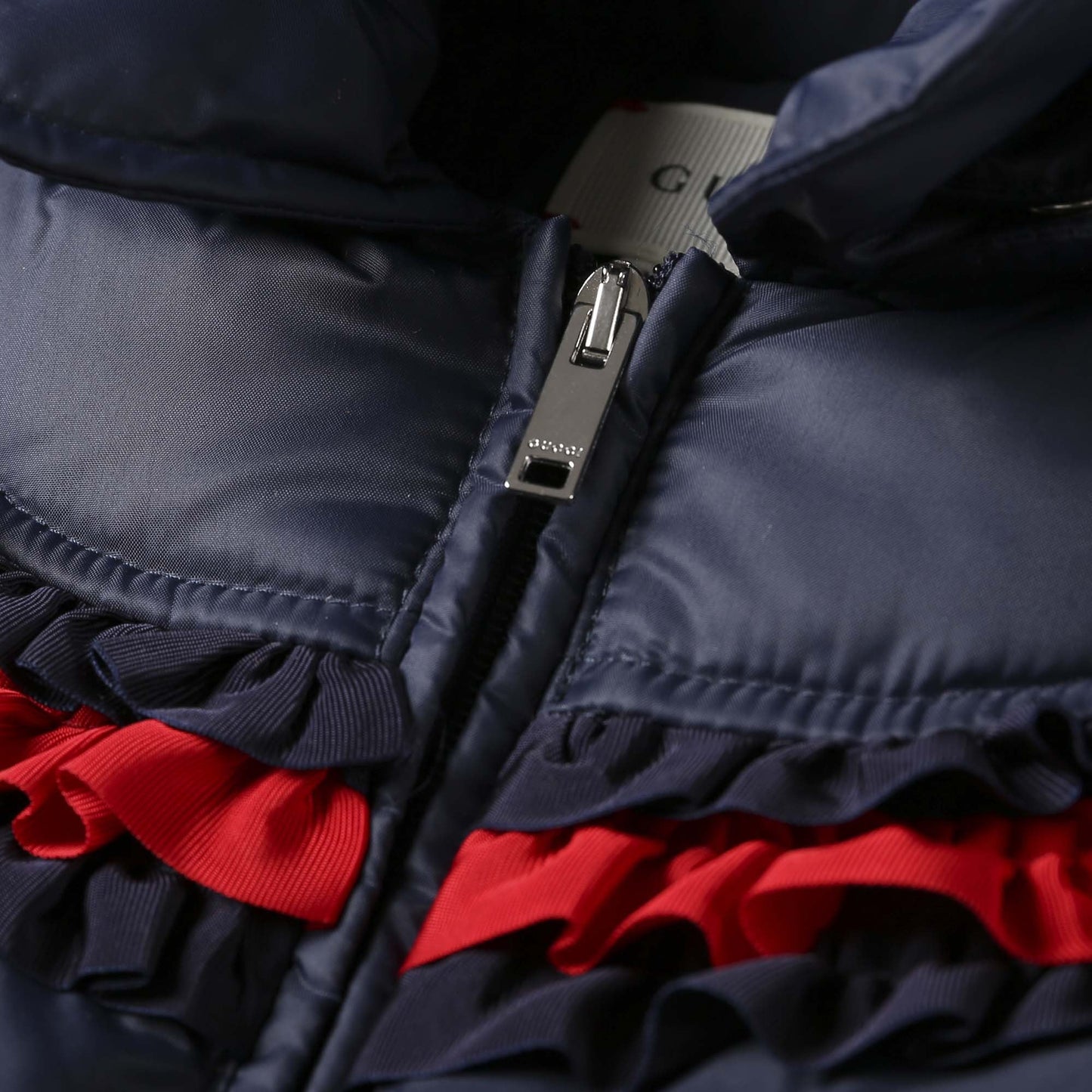 Baby Girls Navy Blue Frilled Trims Padded Down Jacket