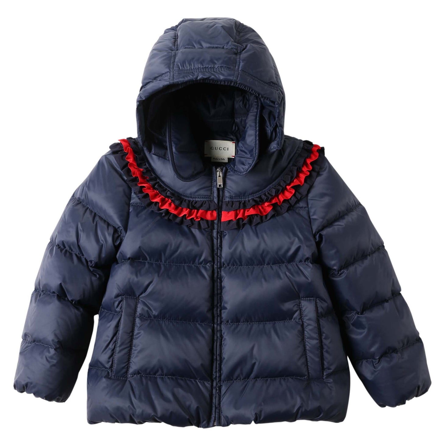 Baby Girls Navy Blue Frilled Trims Padded Down Jacket