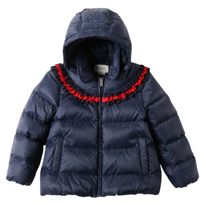 Baby Girls Navy Blue Frilled Trims Padded Down Jacket
