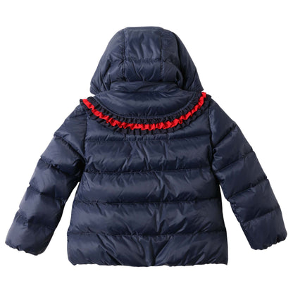 Baby Girls Navy Blue Frilled Trims Padded Down Jacket