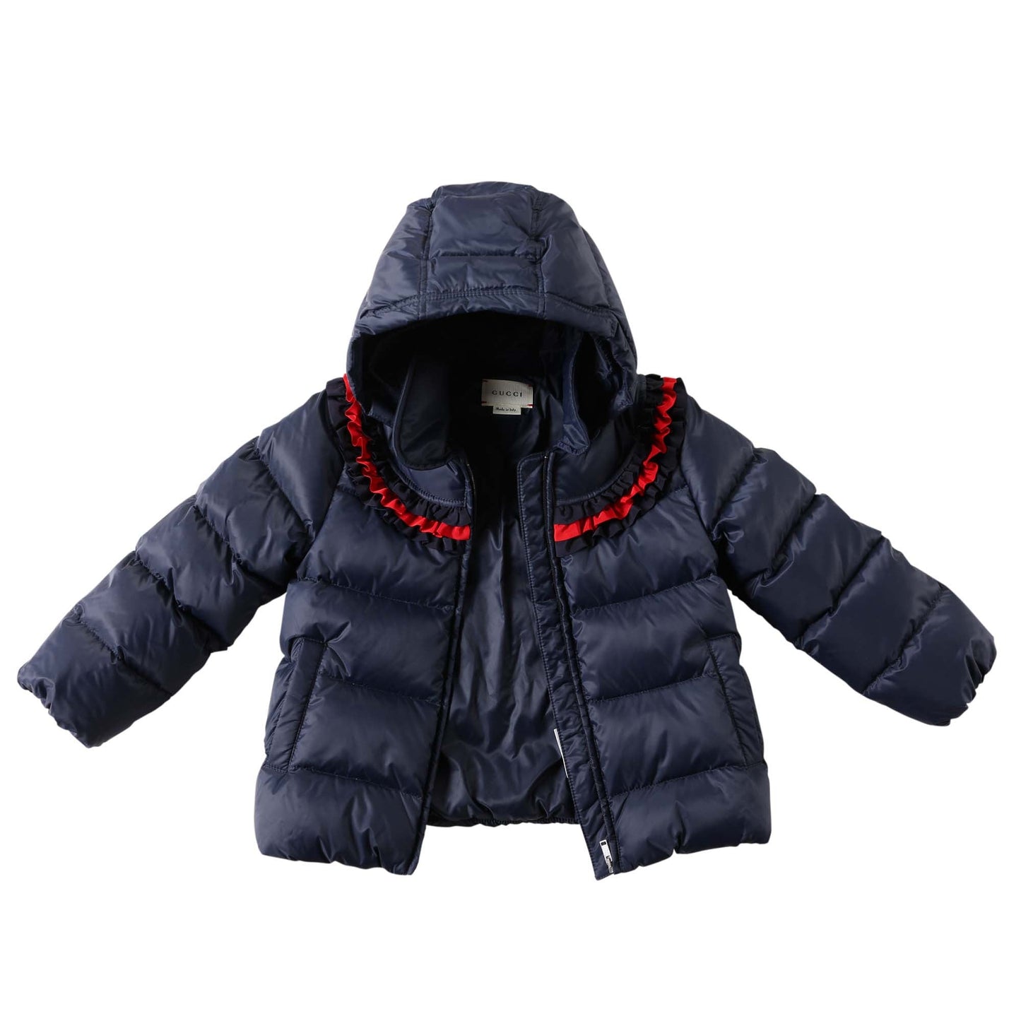 Baby Girls Navy Blue Frilled Trims Padded Down Jacket