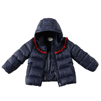 Baby Girls Navy Blue Frilled Trims Padded Down Jacket