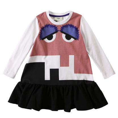 Girls Multicolor Monster Printed Cotton Dress