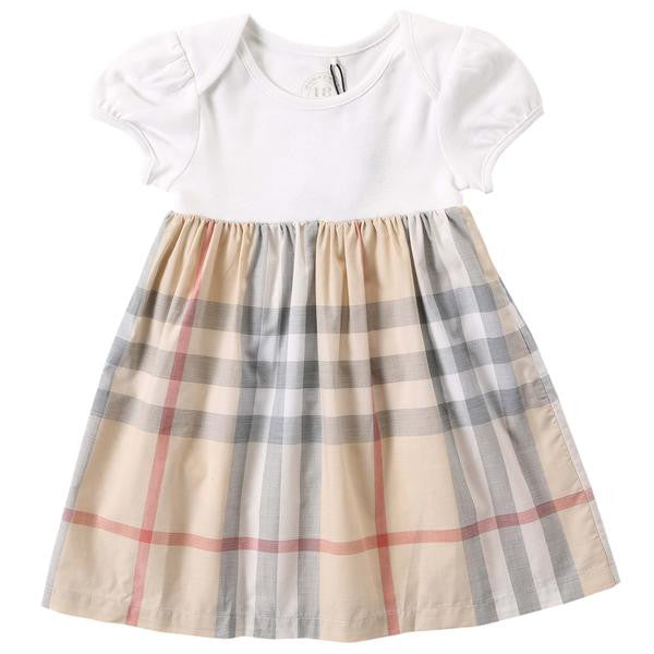 Baby Girls White & Check Cotton Dress