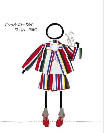 Girls Multicolor Striped Cotton Poplin Short