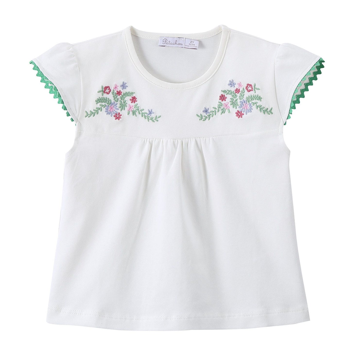 Girls White Embroidered Floral Trims Blouse