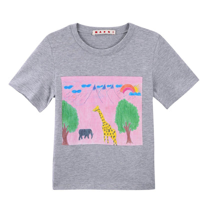 Girls Grey Animal Printed Cotton Jersey T-Shirt