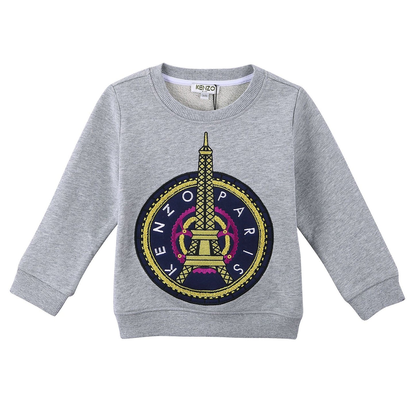 Girls Grey Embroidered Paris Eiffel Tower Cotton Sweatshirt