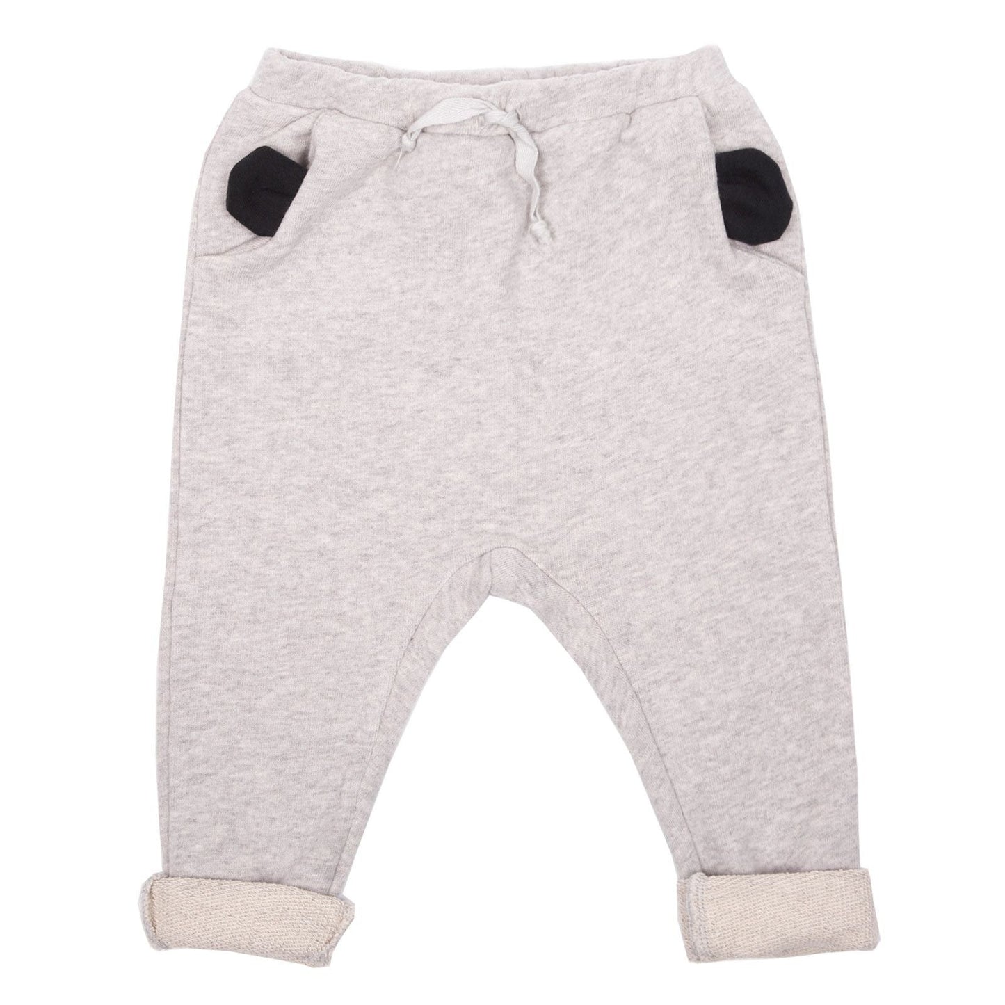 Baby Grey Cotton Trousers With Ear Trims Pockets