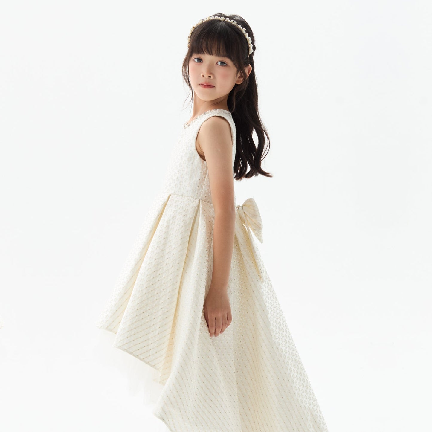 女童白色提花小雏菊礼服裙套装