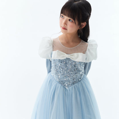 女童蓝色仙履冰蓝亮片礼服裙