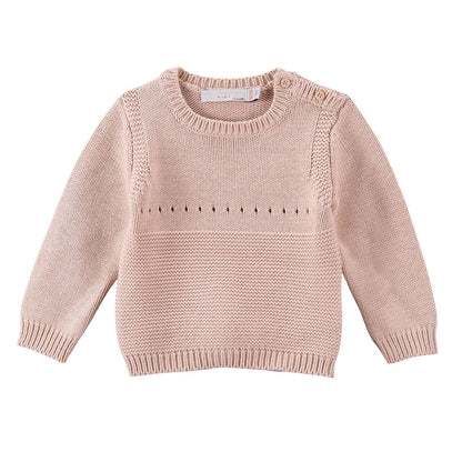Baby Pink Cotton knitted Bunny Motif Trims Sweater