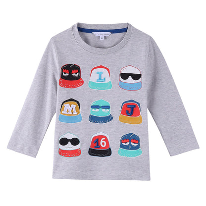 Boys Grey Fancy Illustration Printed Cotton Long Sleeve T-Shirt