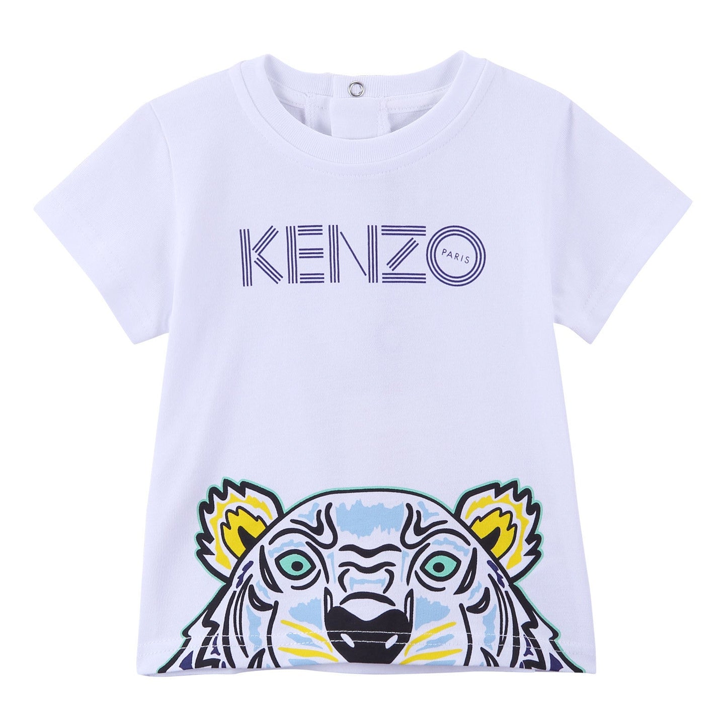 Baby Boys White Cotton T-Shirt With Tiger Head Print Trims