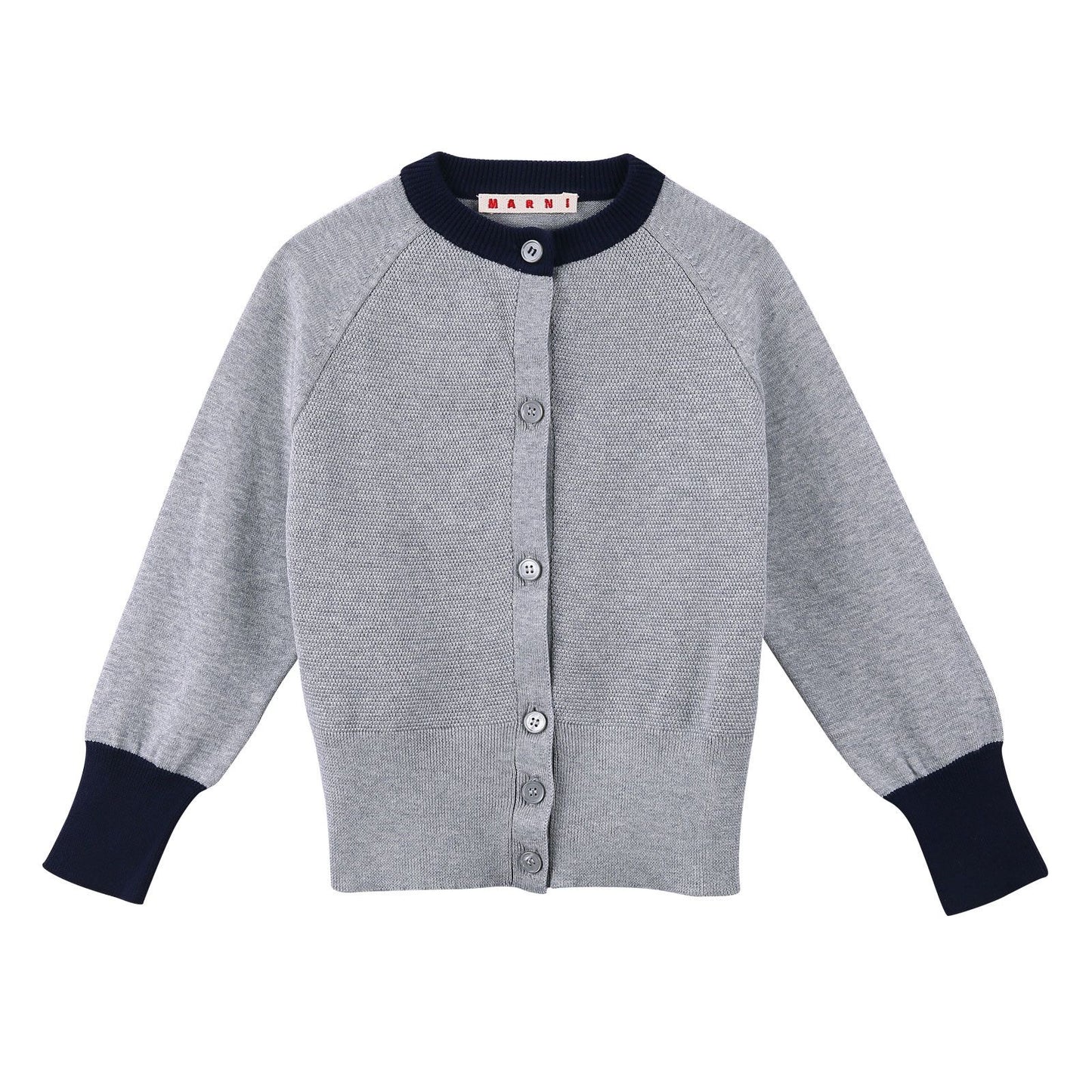 Girls Grey Knitted Cotton Cardigan With Ribbed Cuffs