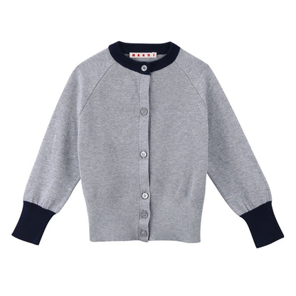 Girls Grey Knitted Cotton Cardigan With Ribbed Cuffs