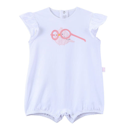 Baby Girls White Bird Printed Cotton Short Jersey Bodysuit