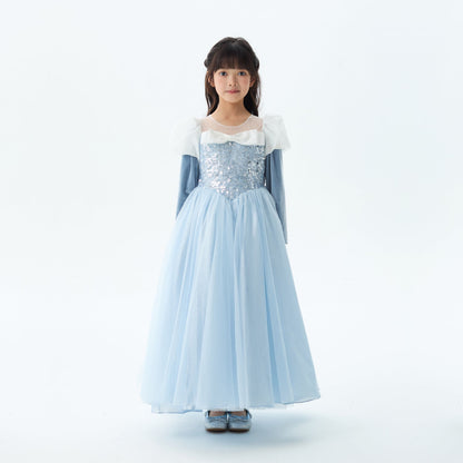女童蓝色仙履冰蓝亮片礼服裙