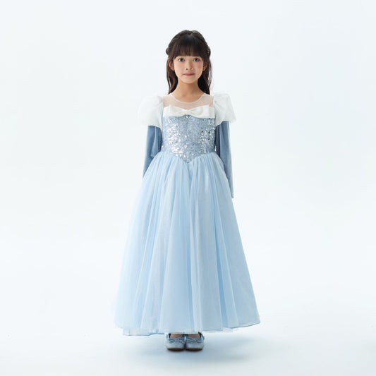 女童蓝色仙履冰蓝亮片礼服裙