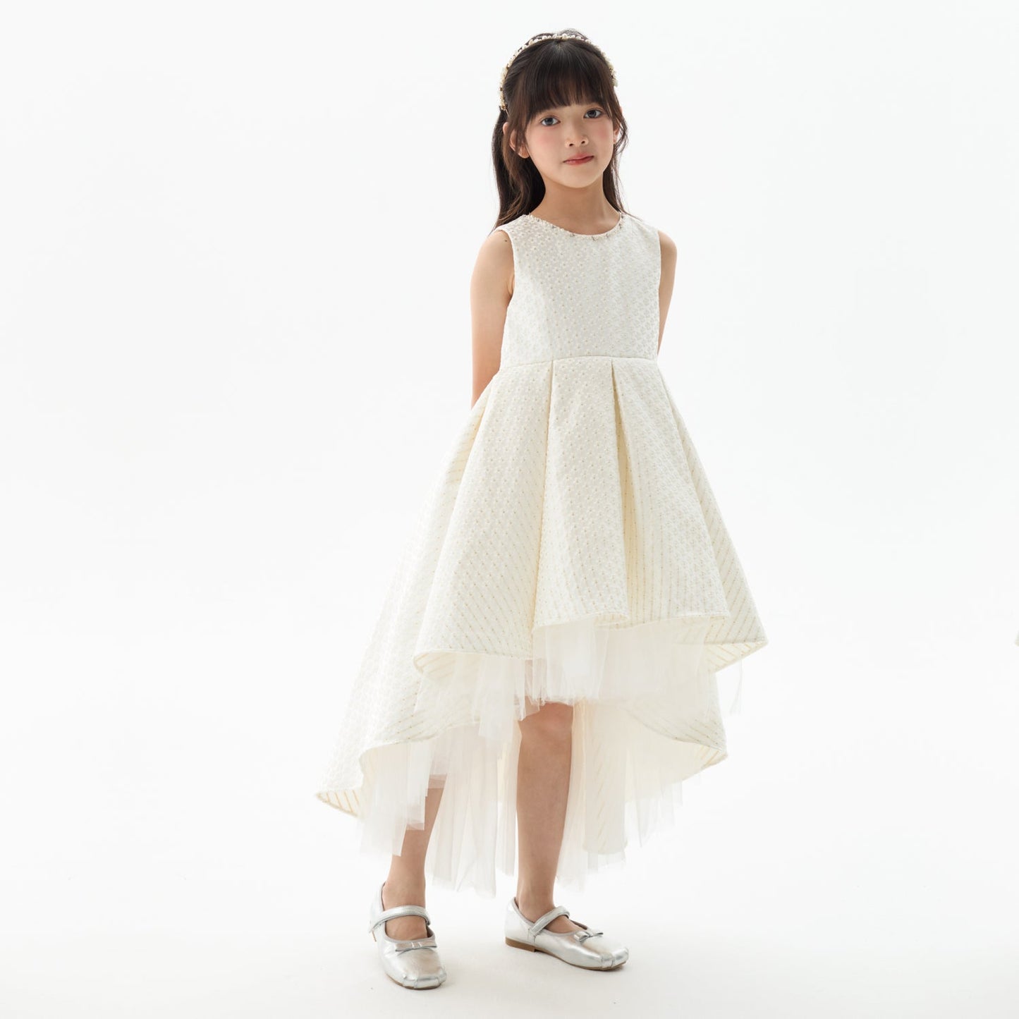 女童白色提花小雏菊礼服裙套装