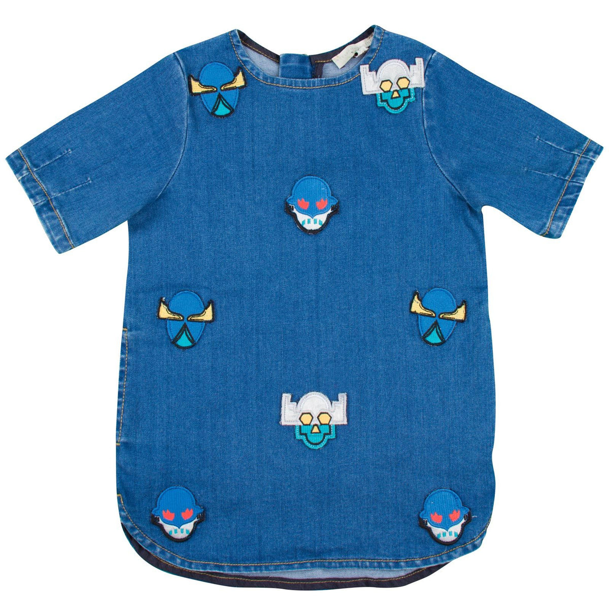 Bess  Girls Blue Denim Short Sleeved Super Stella Heroes Embroidered Dress