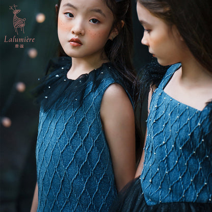 女童牛仔羽毛吊带裙