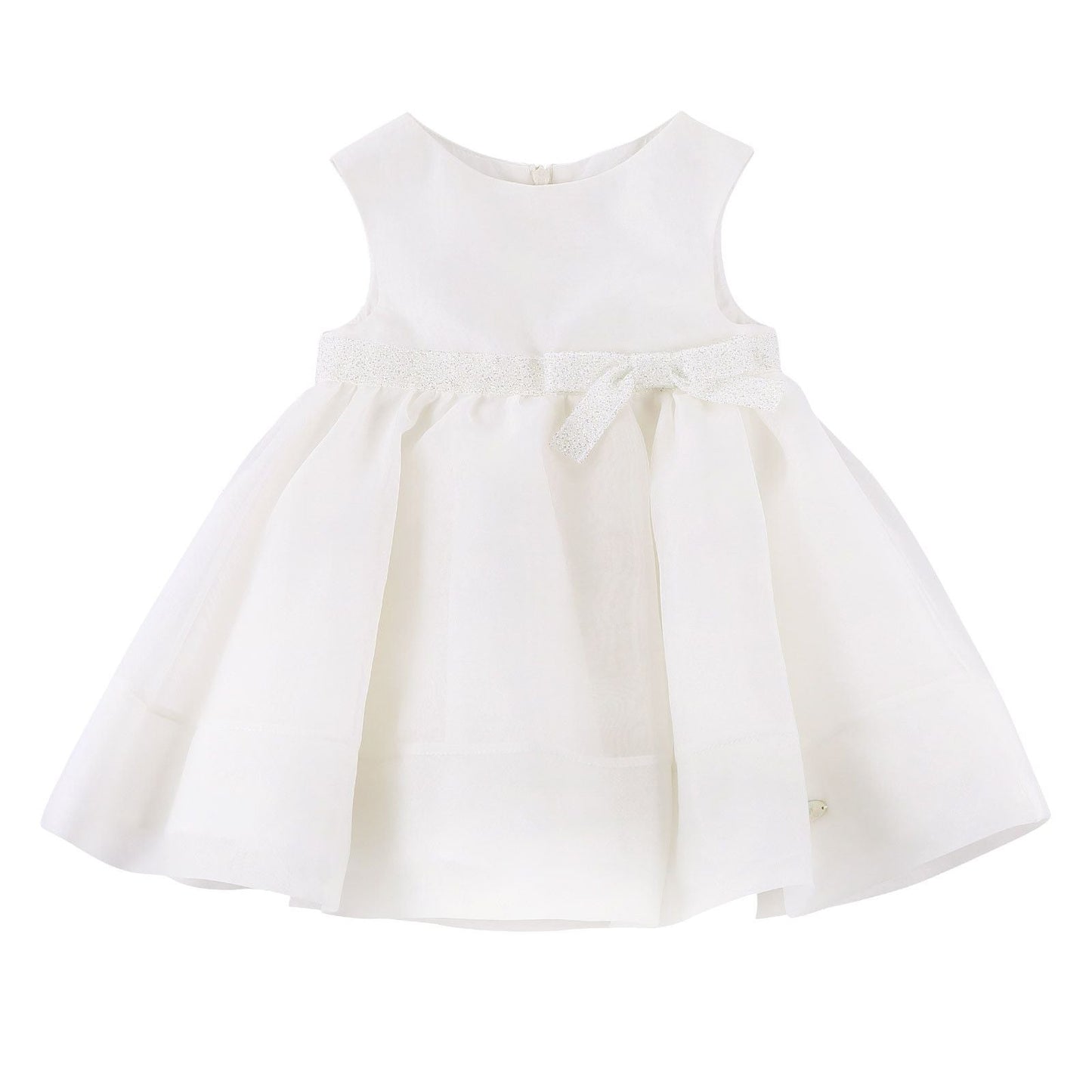 Girls White High Waist Crew Neck Sleeveless Dress
