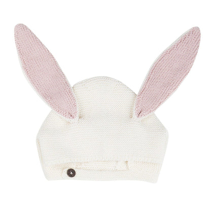 Baby White Alpaga Wool Bunny Ears Earflaps Hats