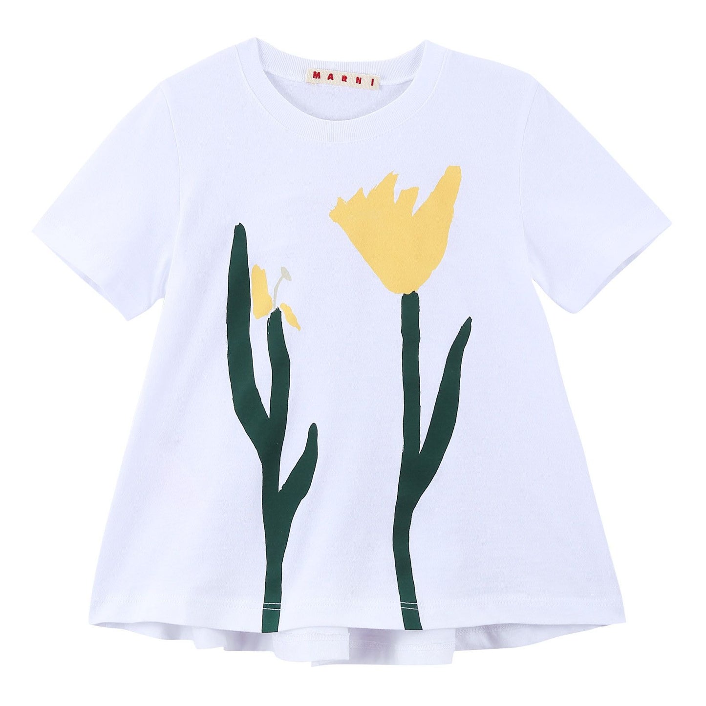 Girls White Flower Printed Cotton T-Shirt