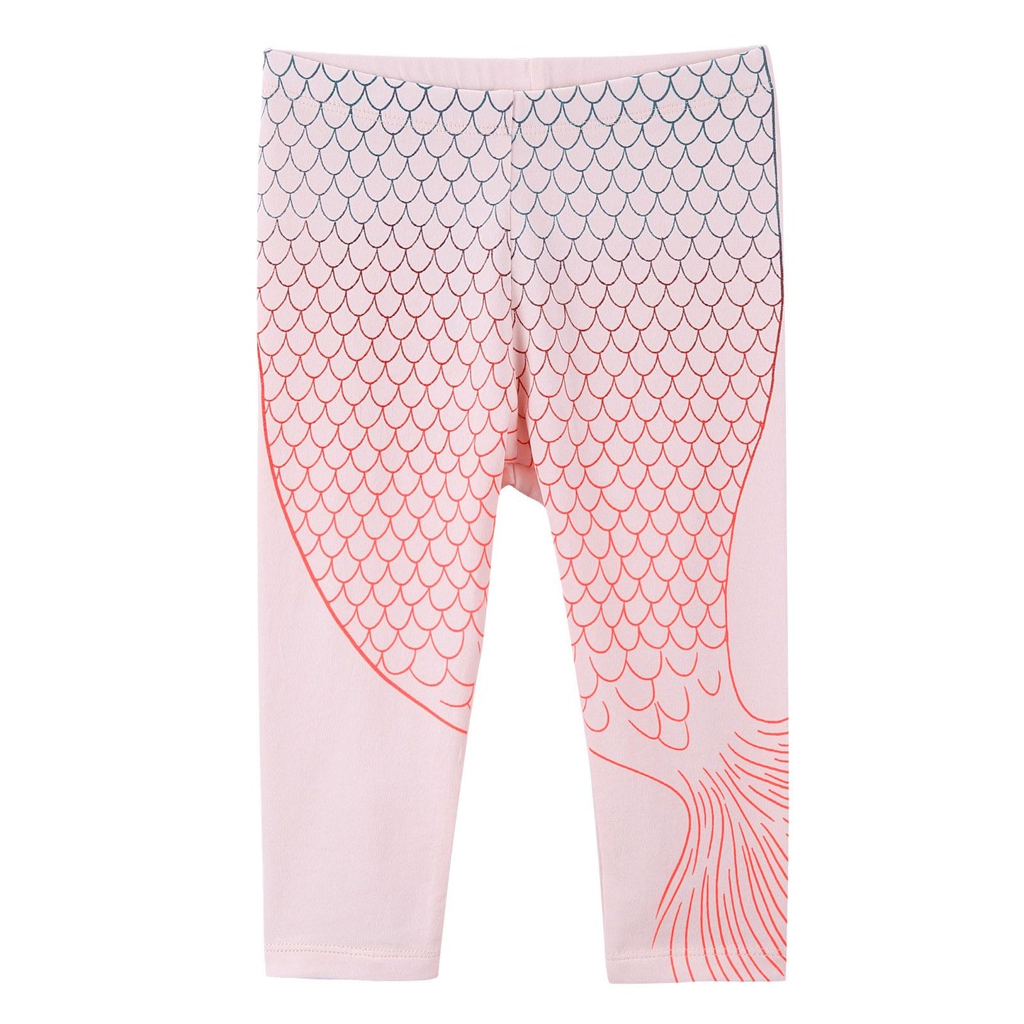 Baby Girls White Cotton Leggings With Pink Fishtail Print