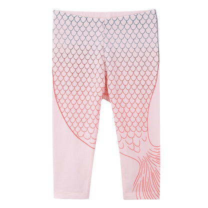 Baby Girls White Cotton Leggings With Pink Fishtail Print