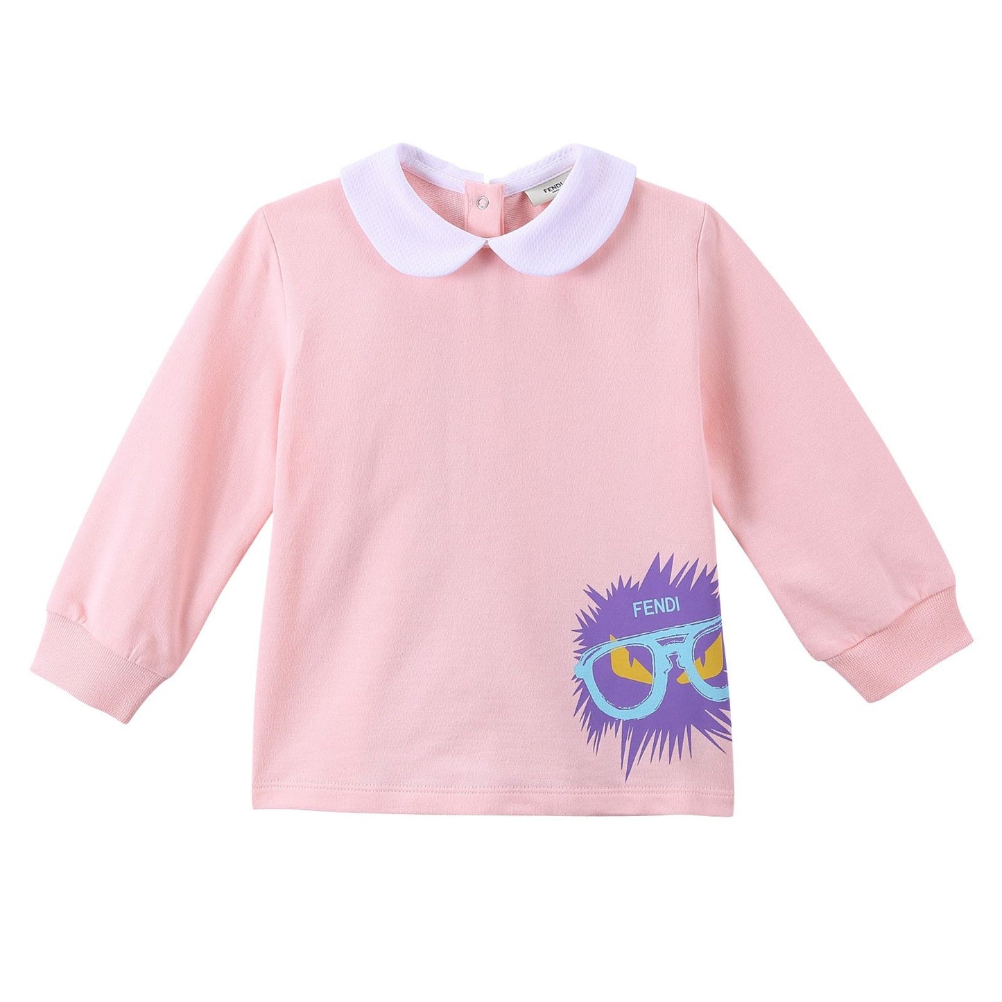 Baby Girls Pink 'Monster' Printed Sweatshirt With Peter Pan Collar