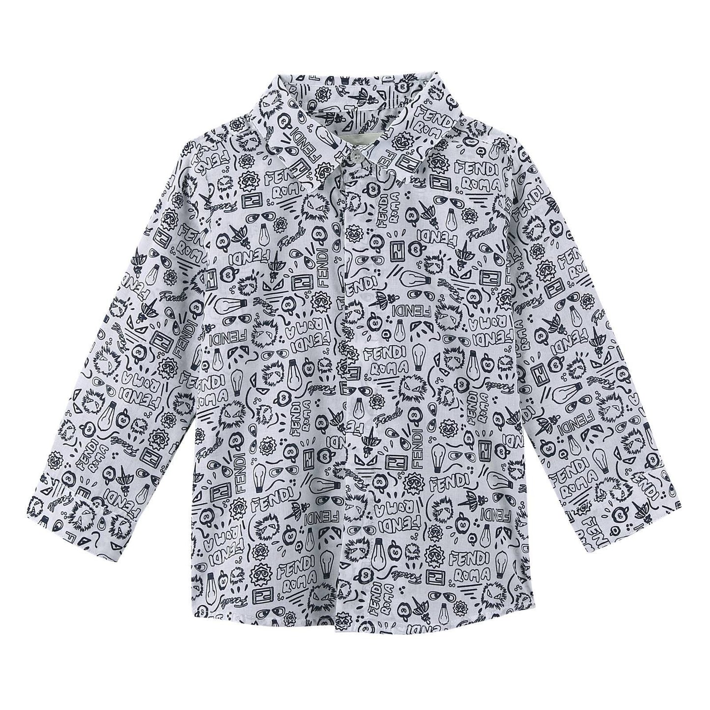 Baby Boys White&Blue All Over Printed Cotton Shirt