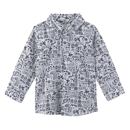Baby Boys White&Blue All Over Printed Cotton Shirt
