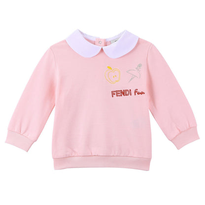 Baby Girls Pink Embroidered Trims Sweatshirt With Peter Pan Collar