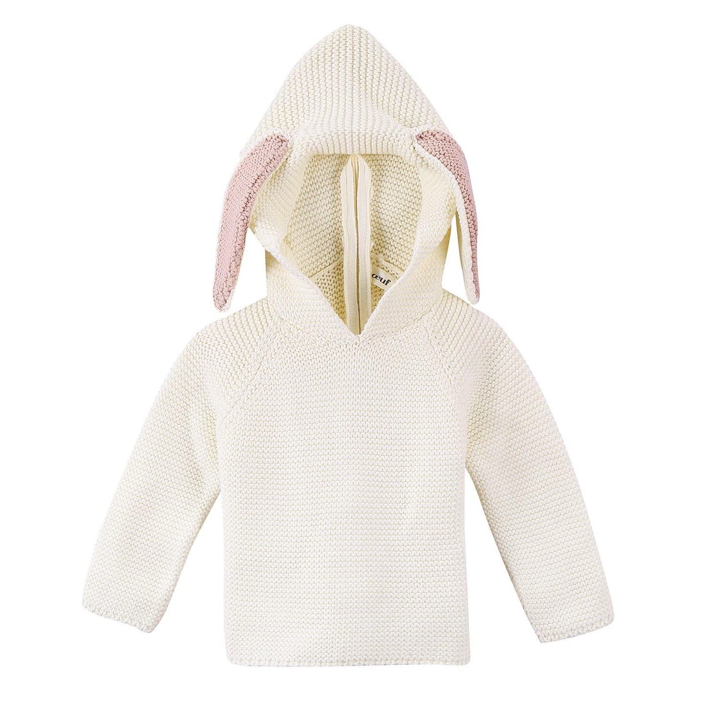 Baby White Alpaga Wool Bunny Ears Hooded Sweater