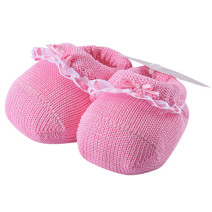 Baby Pink Lace Trims Knitted Cotton Shoes